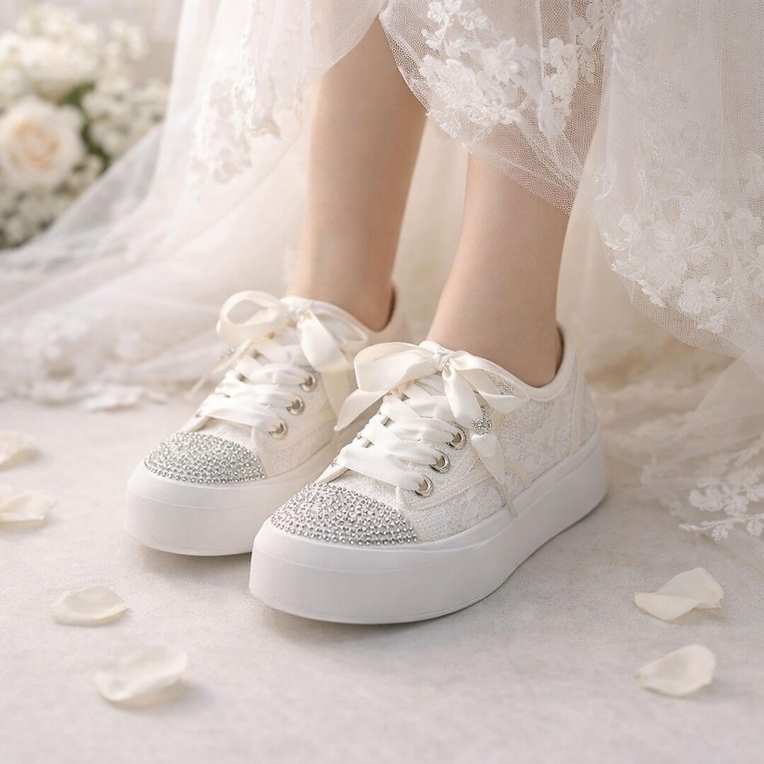 Custom Bridal Bling Platform Sneakers | Personalized Lace-up ...