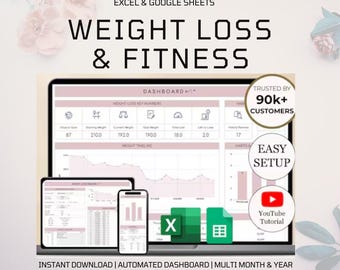 Fitness and Weight Loss Tracker Digital Planner Workout Meal Log Health Journal Printable PDF Instant Download