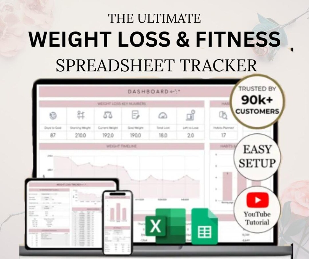 Fitness Weight Loss Tracker Digital Planner Workout Meal Log Health ...