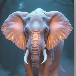 Luminescent Elephant Wall Art, Transcendent Forest Creature, Sacred Serenity Print (Matte Fine Art)