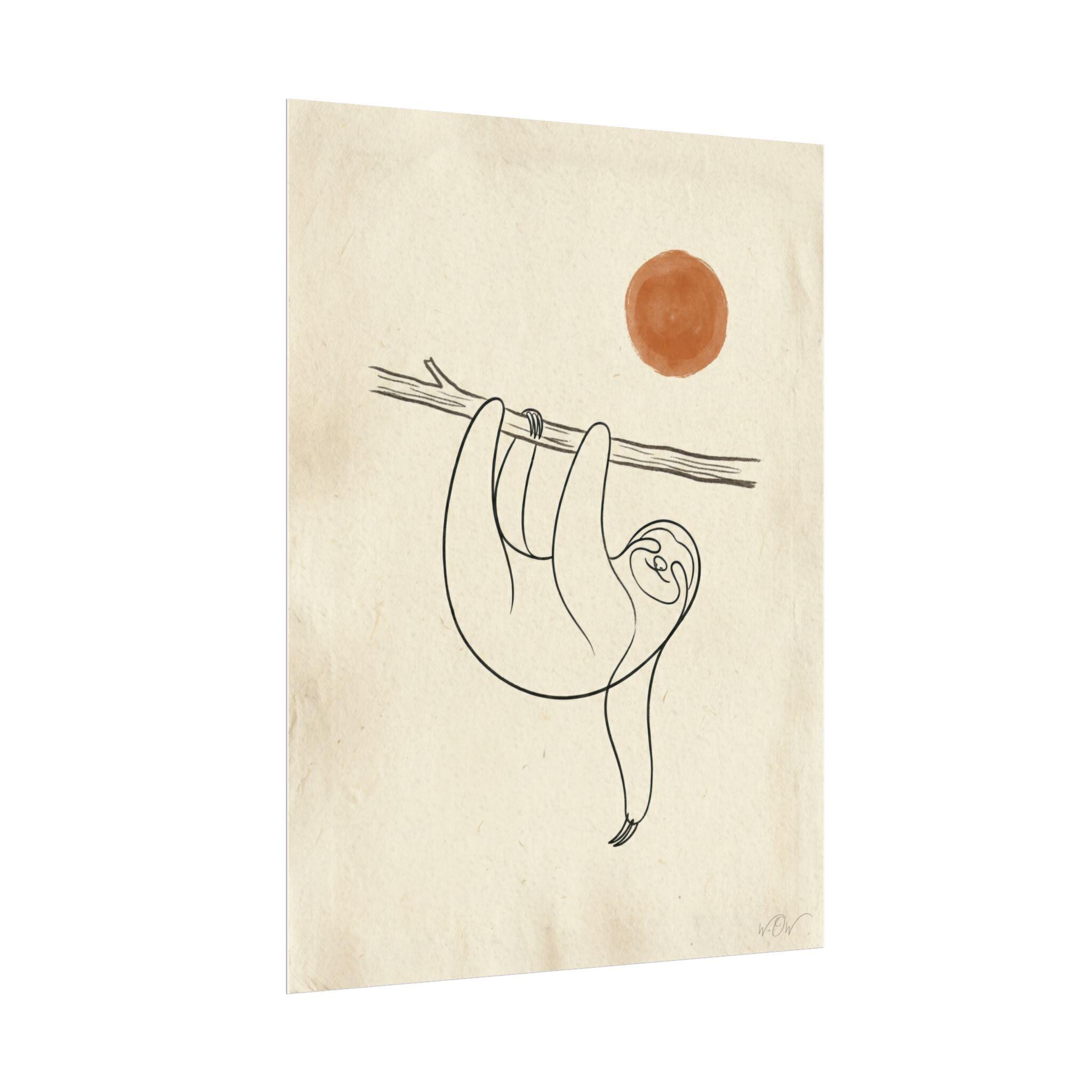 Minimalist Sloth Line Art Print, Boho Abstract Animal, Earth Tone ...