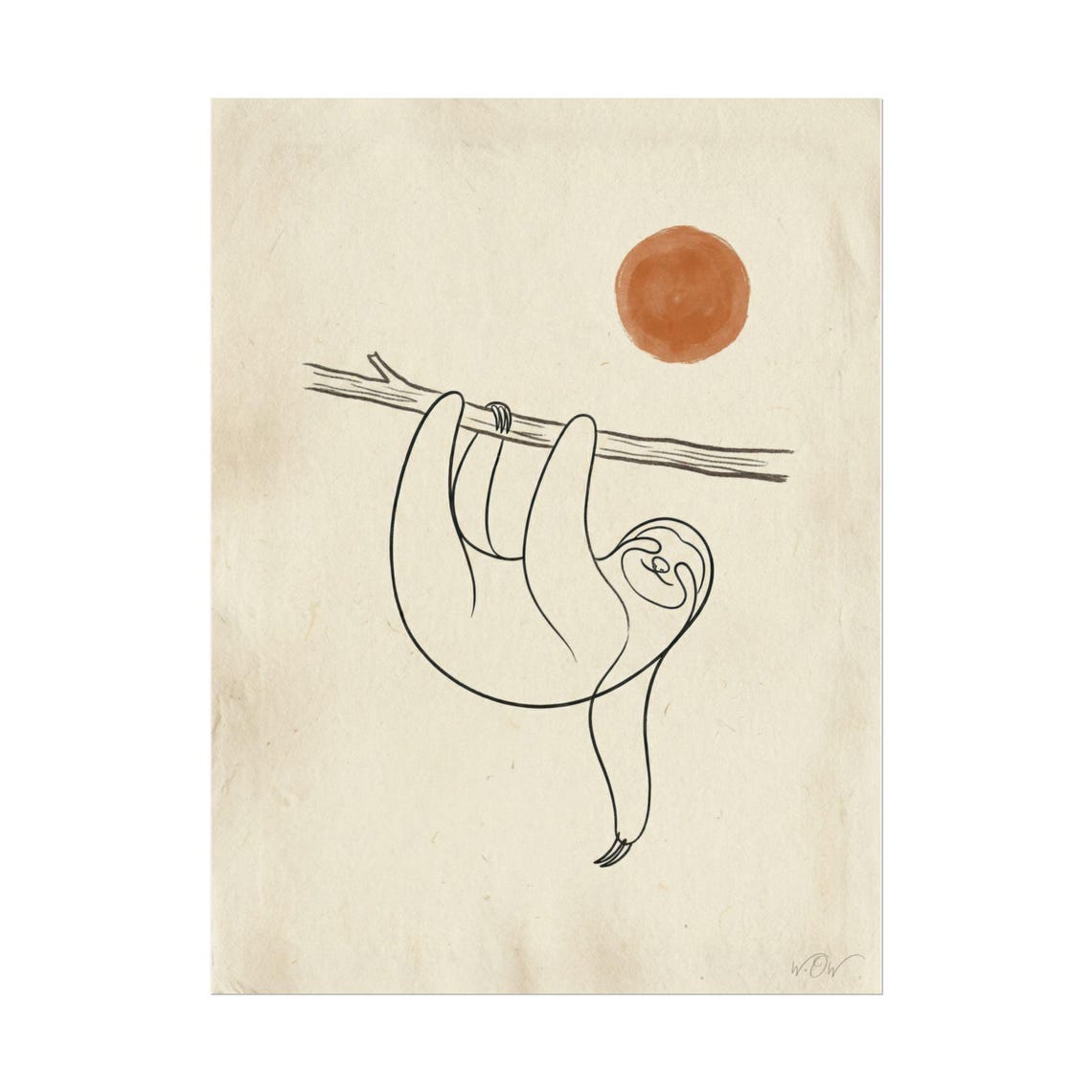 Minimalist Sloth Line Art Print, Boho Abstract Animal, Earth Tone ...