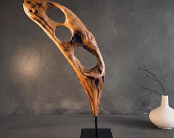 Driftwood Sculpture - Rocky Mountain Abstract Wood Art on Black Base