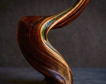 Driftwood Sculpture - Arizona Mesquite Root with Genuine Turquoise Inlay | Kinetic Rotating Base