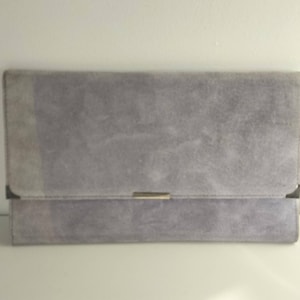 Vintage 1980s lilac purple real suede clutch bag purse handbag document wallet