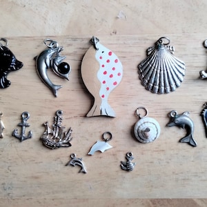 Lot von 14 Seaside Nautical Sealife Anhänger Charme Abalone MOP Fisch Muscheln Schiff