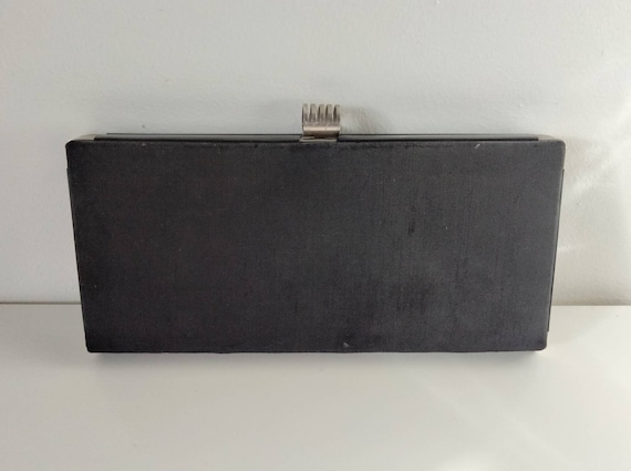 Vintage 1970s 80s black fabric box clutch bag pur… - image 1