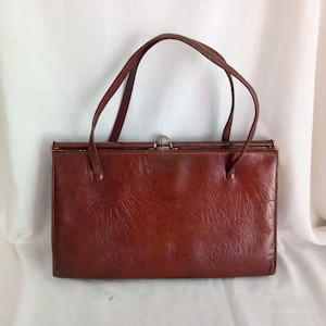 Vintage Marquessa 1960s Brown Real Leather Kelly Bag Handbag Suede Lined