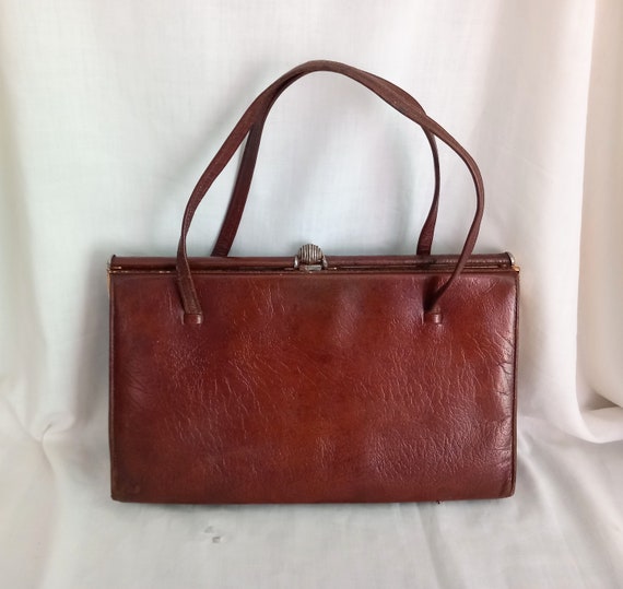 Vintage Marquessa 1960s Brown Real Leather Kelly … - image 1