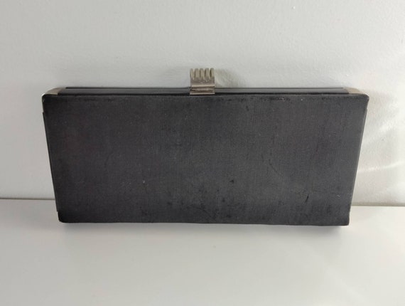 Vintage 1970s 80s black fabric box clutch bag pur… - image 2