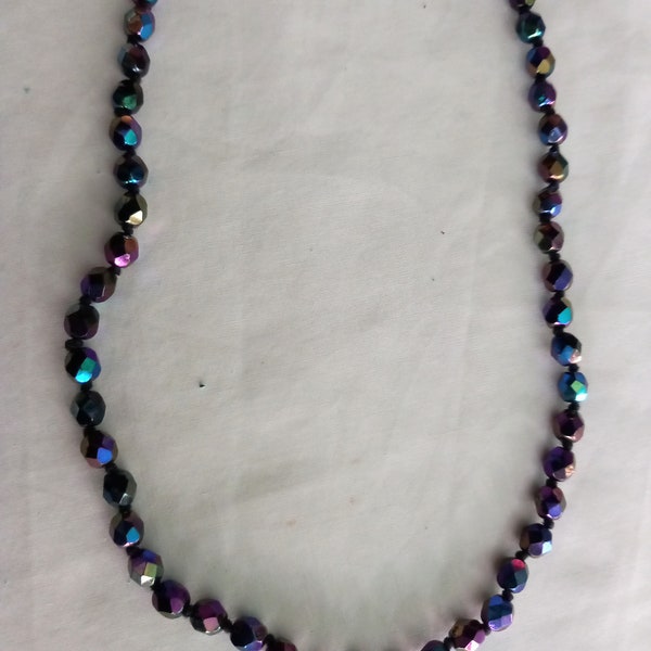 Vintage purple carnival glass faceted crystal glass bead flapper necklace