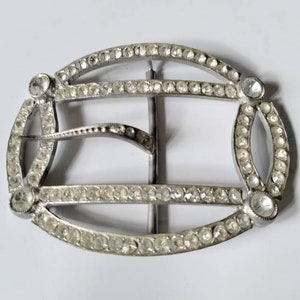 Antieke Edwardiaanse art deco zilverton & heldere strass geometrische riem gesp