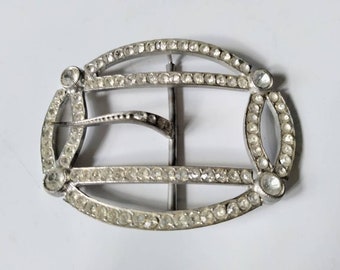 Ancienne Grande Boucle De Ceinture Métal Argenté-Art Nouveau