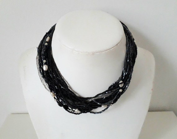 Vintage retro 1960s black, clear and pewter colou… - image 1