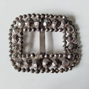 Antique Victorian Edwardian Silvertone cut steel rectangular belt buckle