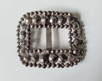 Hebilla de cinturón rectangular de acero tallada en tono plateado estilo victoriano eduardiano antiguo