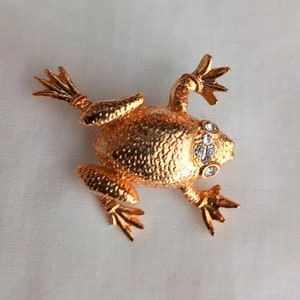 Vintage jaren 1980 Goldtone & Clear Strass Kikker Broche