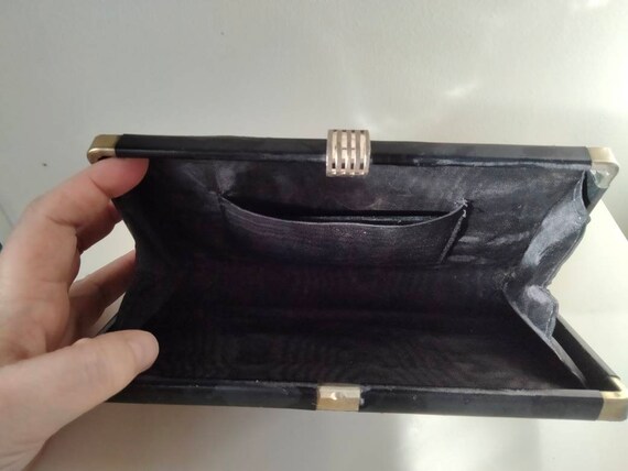 Vintage 1970s 80s black fabric box clutch bag pur… - image 3