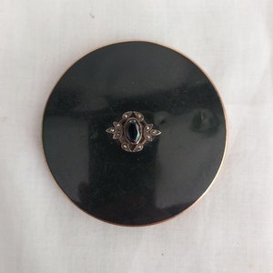 Vintage Stratton Loose Powder Compact Black Enamel Marcasite Decoration On Brass