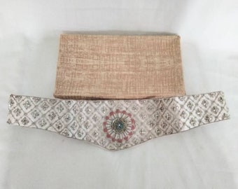 Vintage red & white Indian cummerbund style belt steel thread original box S
