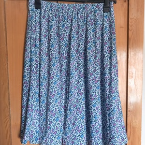 Vintage 1960s 70s Pink & Blue Flower Print Flared Skirt 16 L
