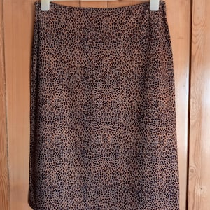 Vintage C2000 H&M Brown Leopard Print Stretch Pencil Skirt L 14 16 Knee Length