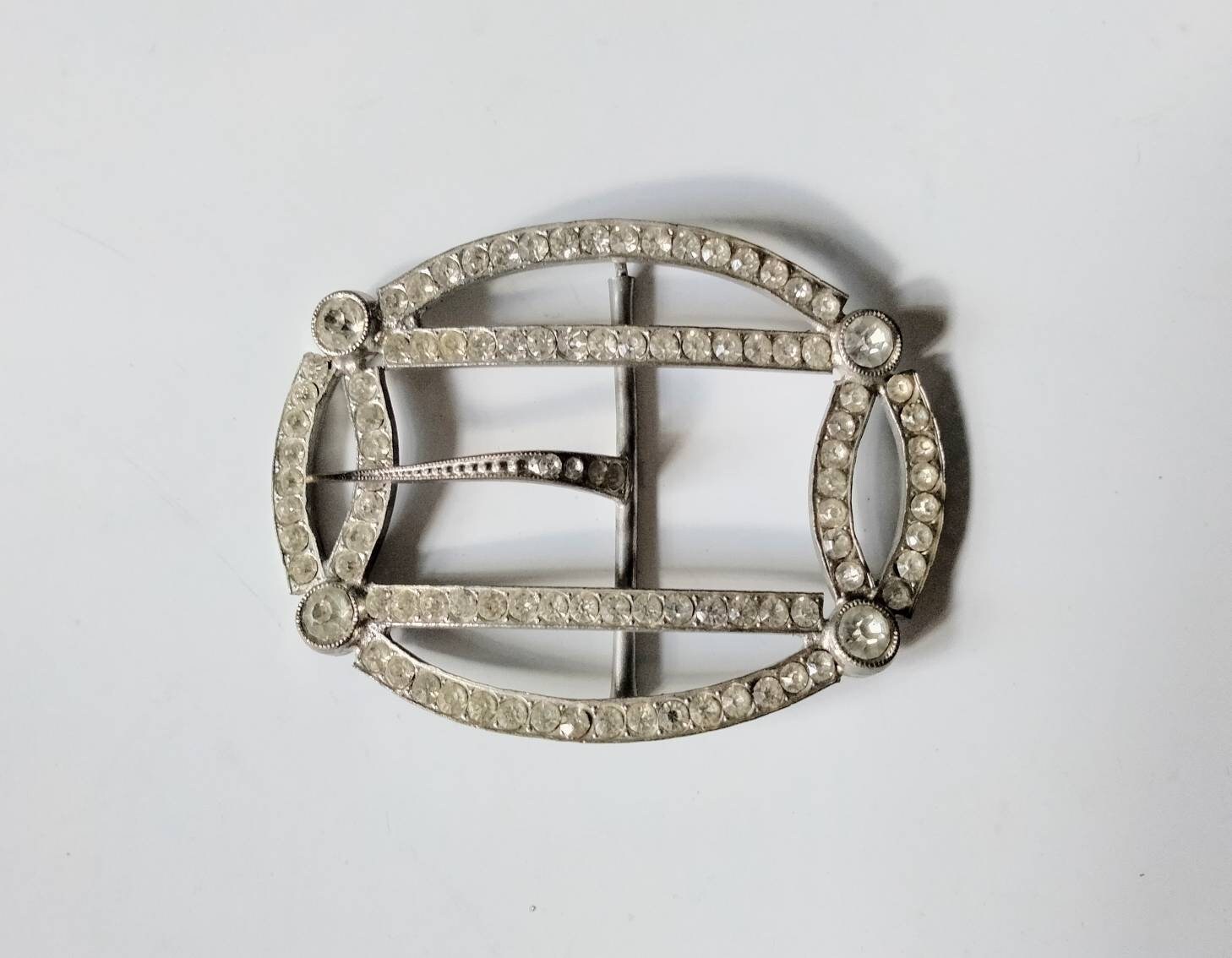 Vintage Art Nouvou silvertone belt buckle  two gemstones Art Nouveau Floral Silver Belt Buckle main image 4