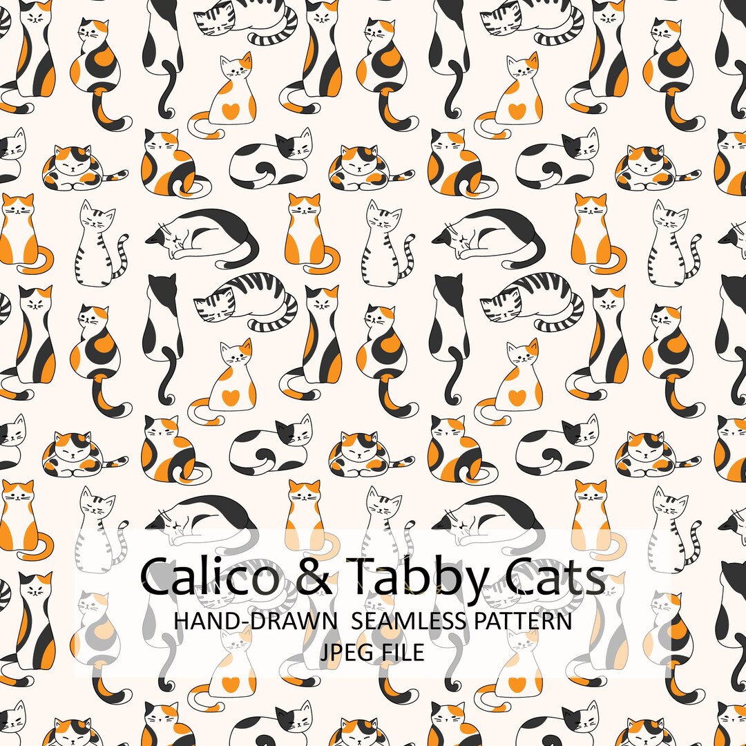 Cat Pattern, Calico Tabby Cats Repeating, Pets Pattern, Fabric Print ...