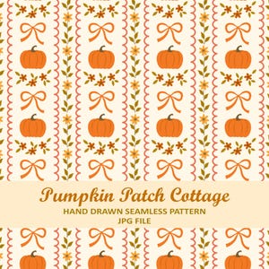Pumpkin Bow Seamless Pattern JPG Fabric Design Autumn Digital Paper Fall Stripe Surface Pattern Thanksgiving Cottage core Background File