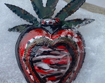 Valentines Day candy heart Brooch. Resin art. Hemp leaf. Mary Jane pin