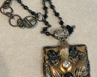 Custom-filled hematite skull and Victorian Gauntlet rosary chain Choker