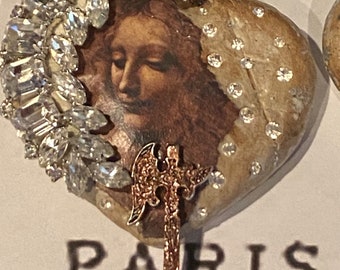 Regency heart brooch. Bridgerton style. Wearable art. One of a kind bling brooch. Repurposed. Vintage jewelry