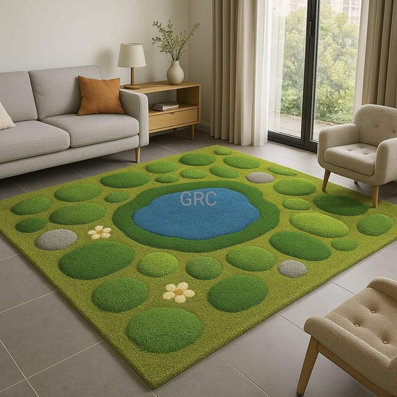 3D Tufted Pond Rug: Nature-Inspired Playroom Carpet
