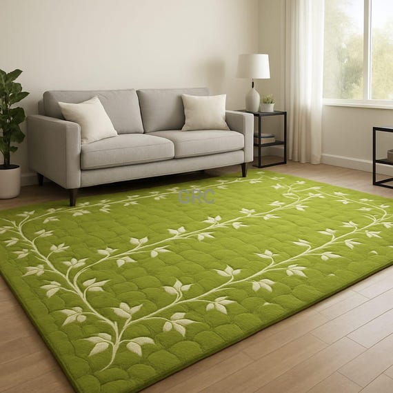 Green Floral Area Rug: Nursery Playroom Soft Floor Mat