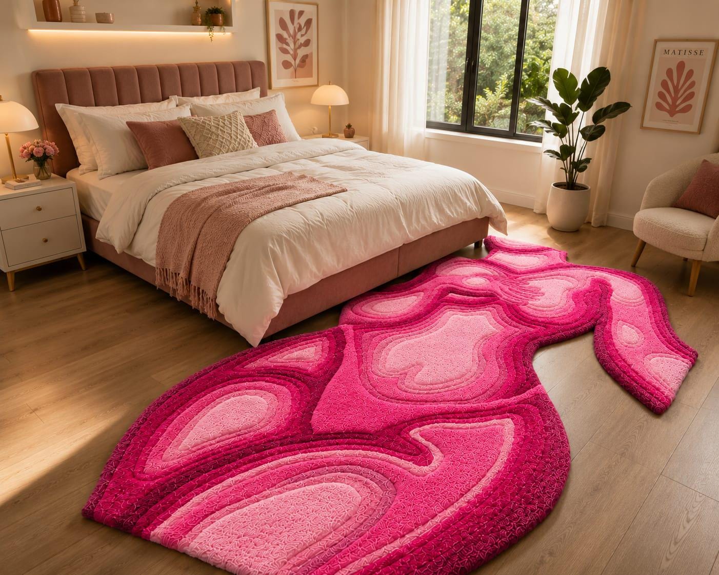 Handmade Pink Abstract Body Rug, Curvy Woman Carpet, Modern Feminine ...