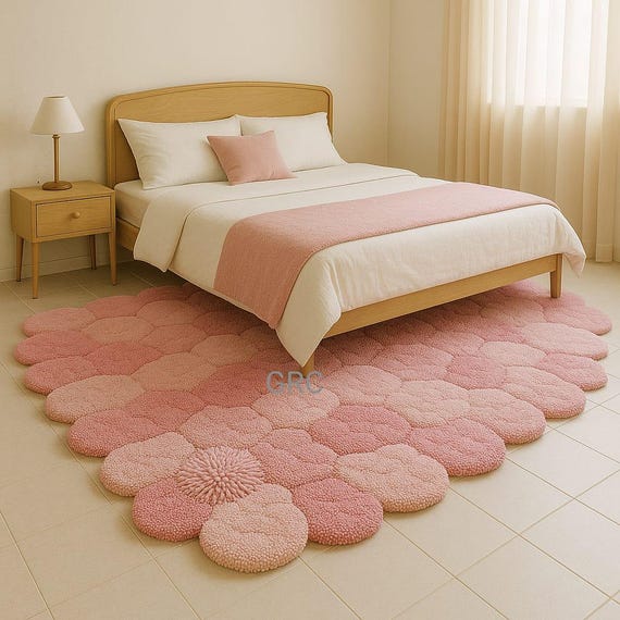 Pink Daisy Rug: Plush Flower Carpet, Girly Room Decor