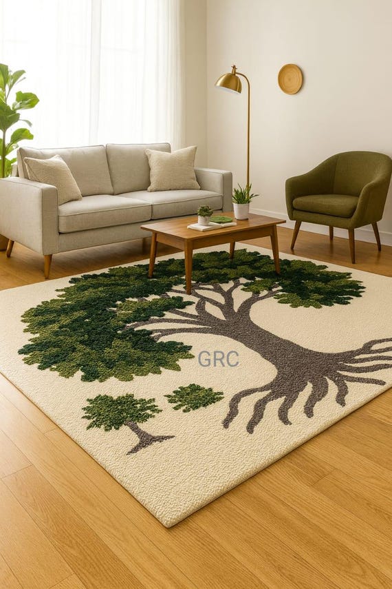 Green Tree Tufted Rug – Nature Inspired Modern Carpet