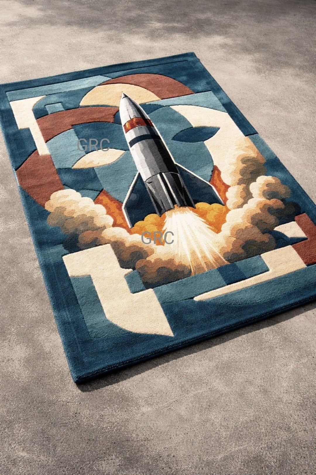 Launch Pad Rug Rocket Launch Area Rug, Kids Space Theme Carpet, Modern Abstract ...
