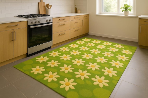 Abstract Green Beige Rug: Modern Organic Shape, Contemporary Decor