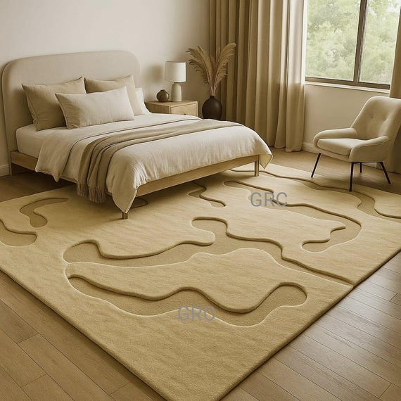 Modern Beige 3D Carved Area Rug | Abstract Textured Carpet, 8x12