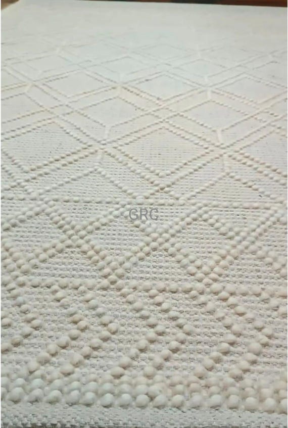 Handmade Ivory Textured Wool Rug | Geometric Diamond Pattern | Modern Minimalist Area Carpet 8x10,9x12 area.