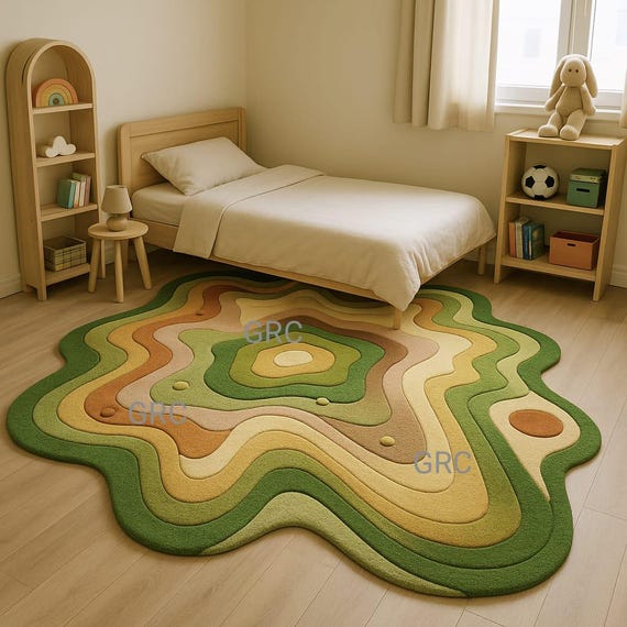Modern Landscape Kids Rug – Wavy 3D Topographic Nursery Playmat