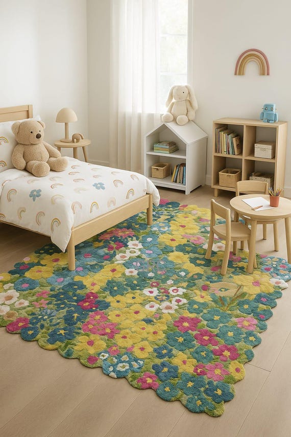 Hand-Tufted Wool Floral Rug: Colorful Spring Bloom Accent