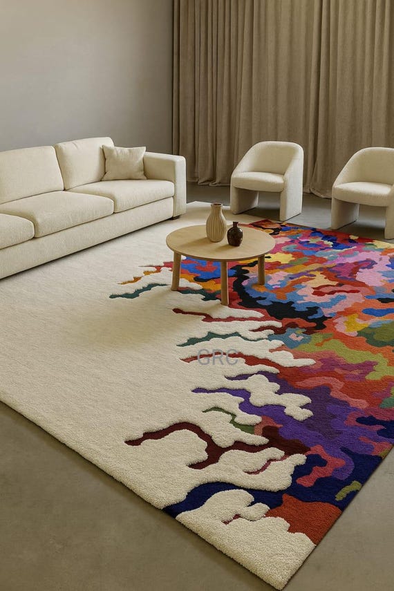 Handmade Wool Rug: Abstract Multicolor Kids Room Carpet