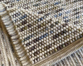 Handmade Textured Neutral Rug, Natural Beige Pebble Weave Carpet, Modern Minimal Area Rug for Living Room & Bedroom.