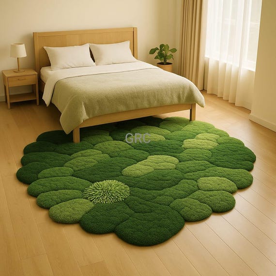 Handmade Wool Moss Rug: Nature Inspired Nursery Decor