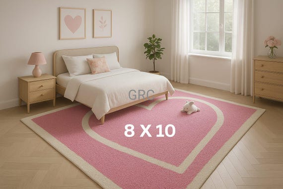 Pink Heart Hand-Tufted Wool Rug | Modern Kids Nursery Decor