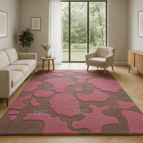 Abstract Pink and Brown Rug – Handmade Contemporary Area Rug