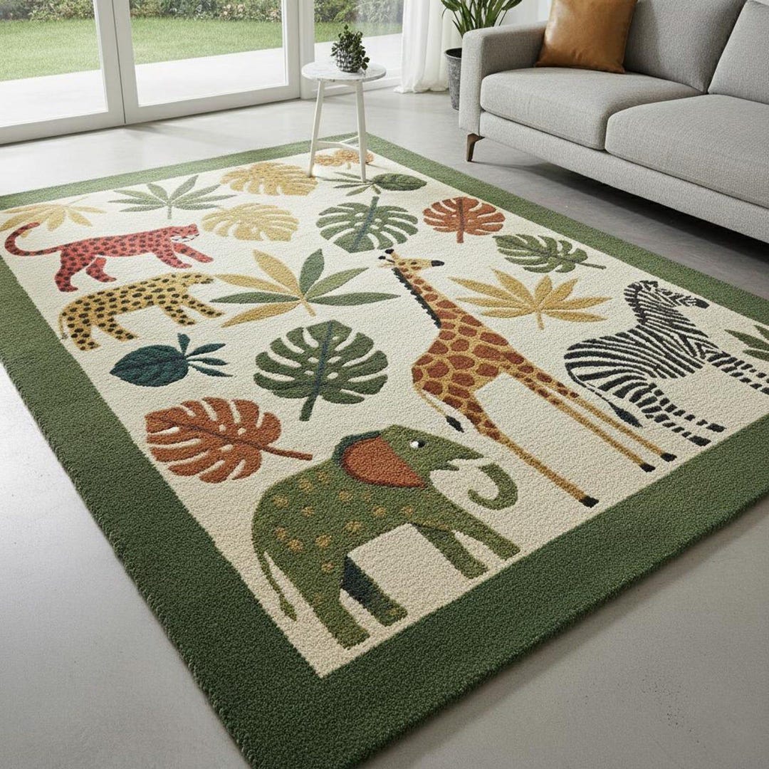 Animal Rug Classroom Jungle Safari Kids Rug | Animal Nursery & Playroom Carpet - Etsy