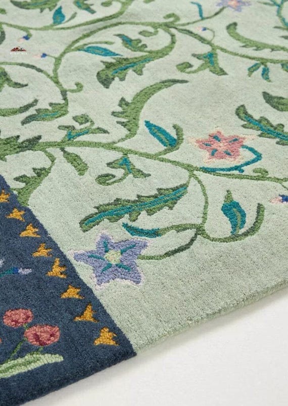 Vintage Bird Floral Rug: Cottagecore Botanical Area Carpet